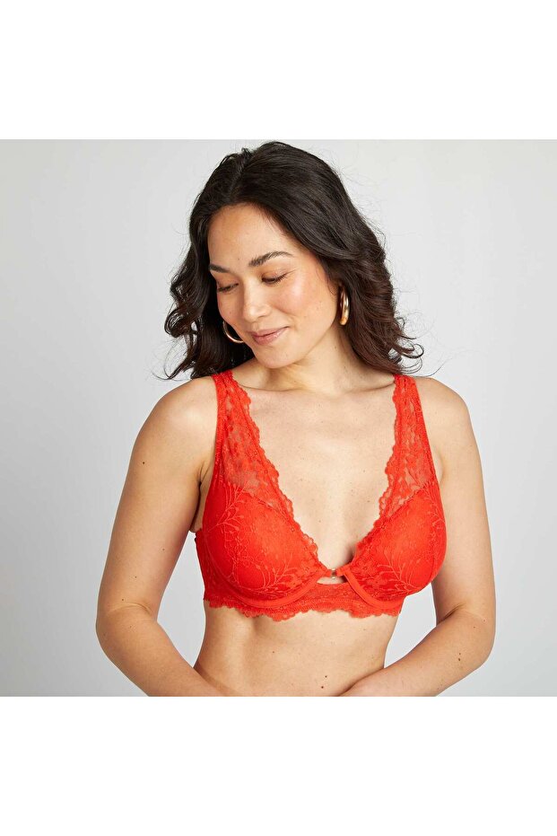 حمالة صدر دانتيل لكؤوس D و E باللون الأحمر - 1