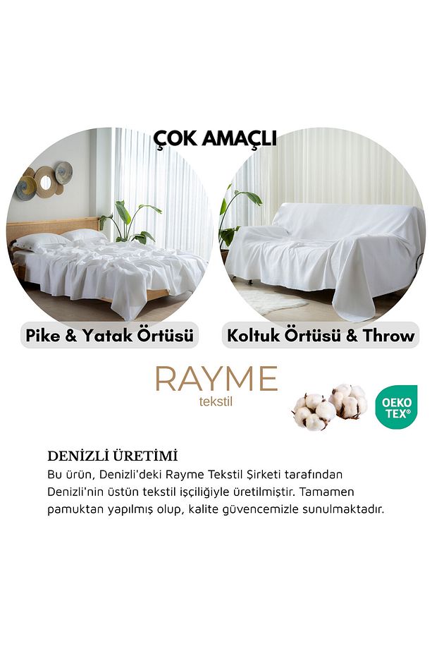 Pike Yatak Örtüsü Çift Kişilik Waffle - %100 Pamuk Hafif 4 Mevsim Havadar Yüksek Kaliteli Pikeler - 7