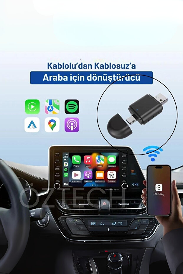 2in1 Usb Mini Kablosuz Carplay İos Android Uyumlu Usb ve Type-c Carplay Dönüştürücü - 5