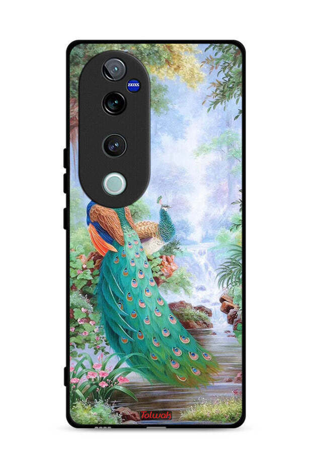 غطاء حماية لهاتف Vivo S19 Pro 5G بنقشة الطاووس