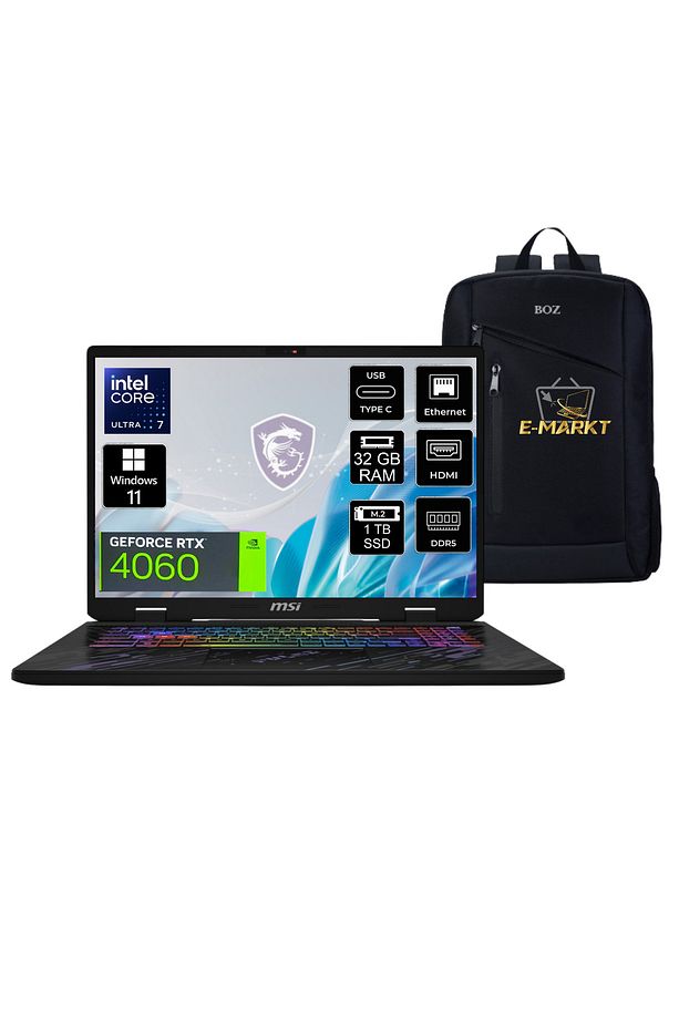 PULSE 17 AI C1VFKG-083XTR Intel Core Ultra 7 155H 32GB 1TB SSD RTX4060 WIN11 17"165Hz+Boz Çanta - 1