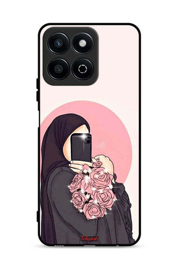 غطاء حماية لهاتف Honor Play 60 Plus 5G مع فن التقاط صور سيلفي أثناء حمل الزهور