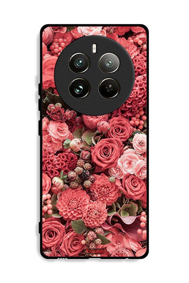 غطاء حماية لهاتف Realme 12 Pro Plus 5G بلون الخوخ والورود