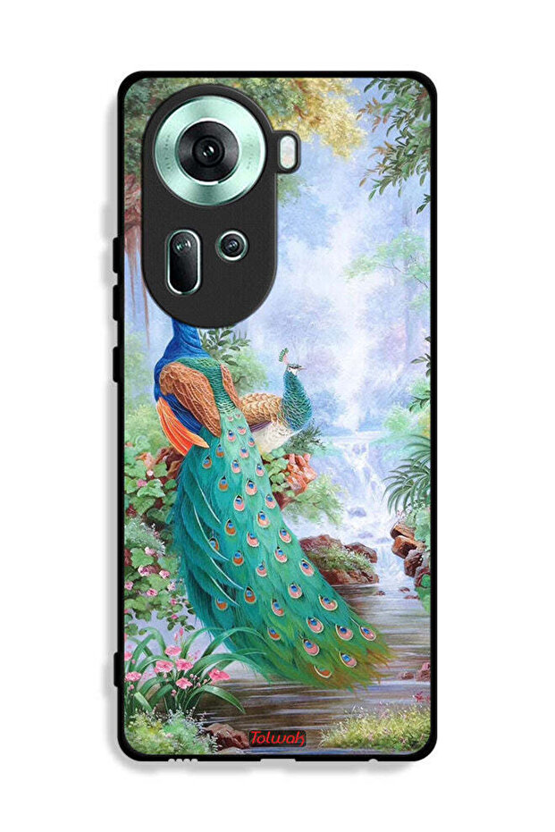 غطاء حماية لهاتف Oppo Reno11 5G بنقشة الطاووس