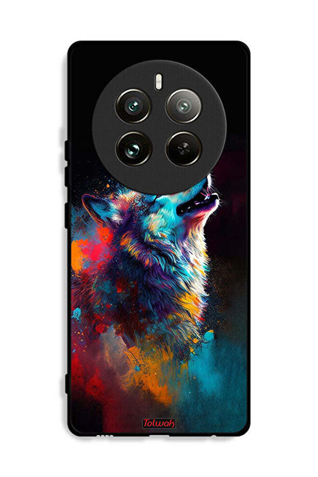 غطاء حماية لهاتف Realme 12 Pro Plus 5G برسومات الذئب الملونة