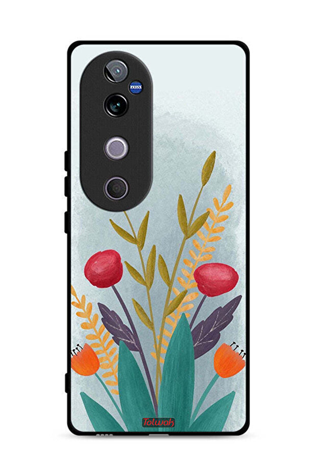 غطاء حماية لهاتف Vivo V40 5G برسومات نباتية