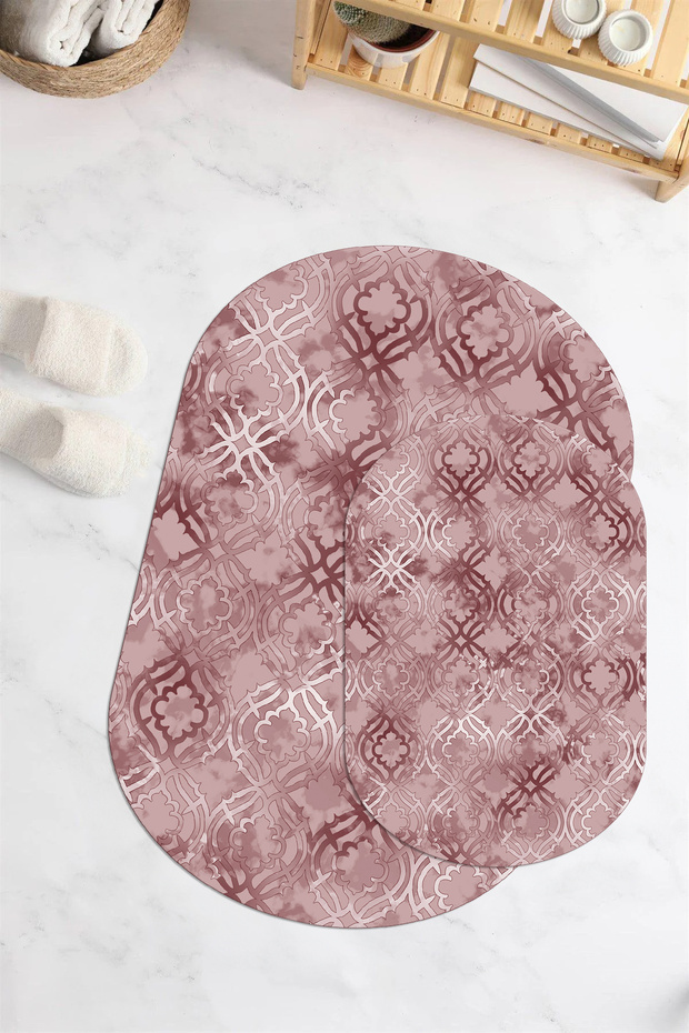 Digital Printed Non-Slip Base Washable Oval Bath Mat Set of 2 Toilet Seat Covers
