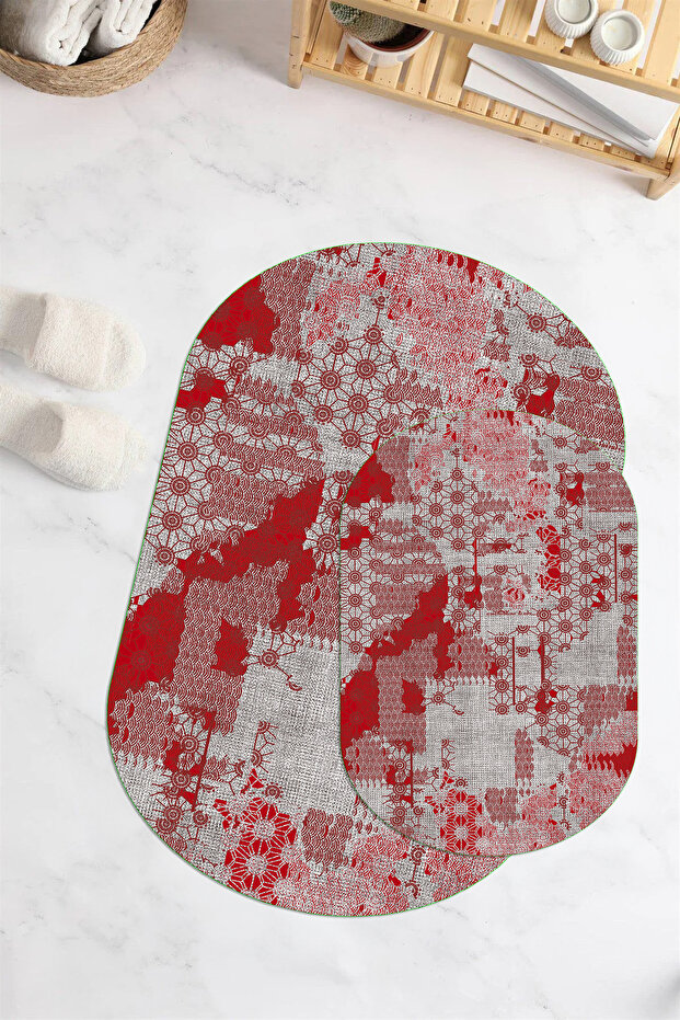 Digital Printed Non-Slip Base Washable Oval Bath Mat Set of 2 Toilet Seat Covers