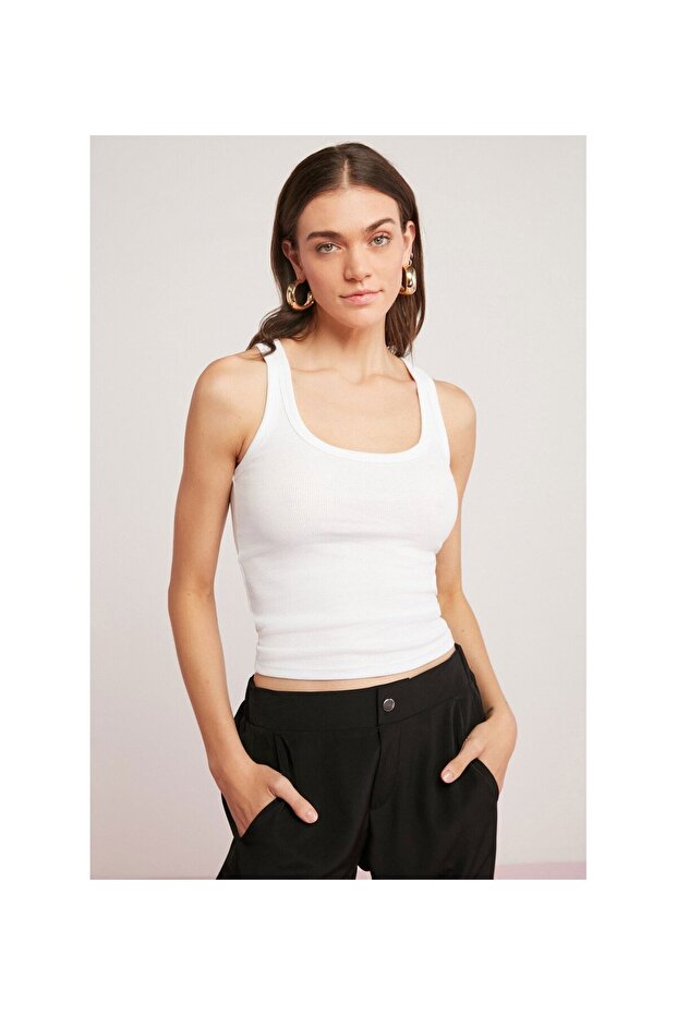 Kadın Fitilli Pamuklu Kalın Askılı Basic Atlet 3'Paket - 3