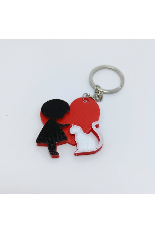 Girl and Cat in Heart - Keychain