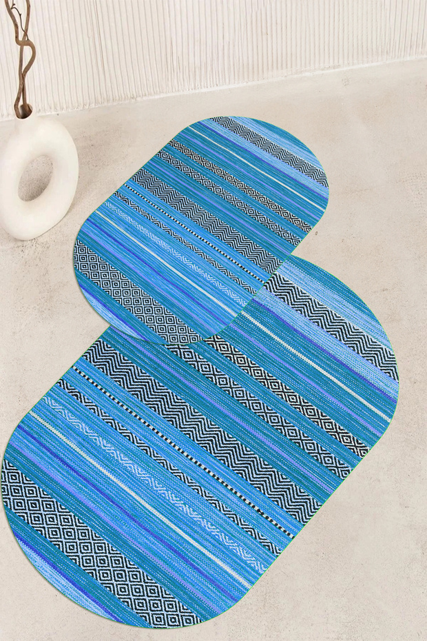 Digital Printed Non-Slip Base Washable Oval Bath Mat Set of 2 Toilet Seat Covers