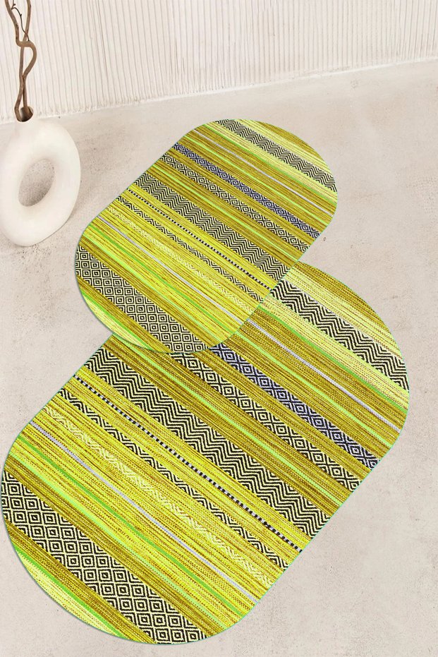 Digital Printed Non-Slip Base Washable Oval Bath Mat Set of 2 Toilet Seat Covers