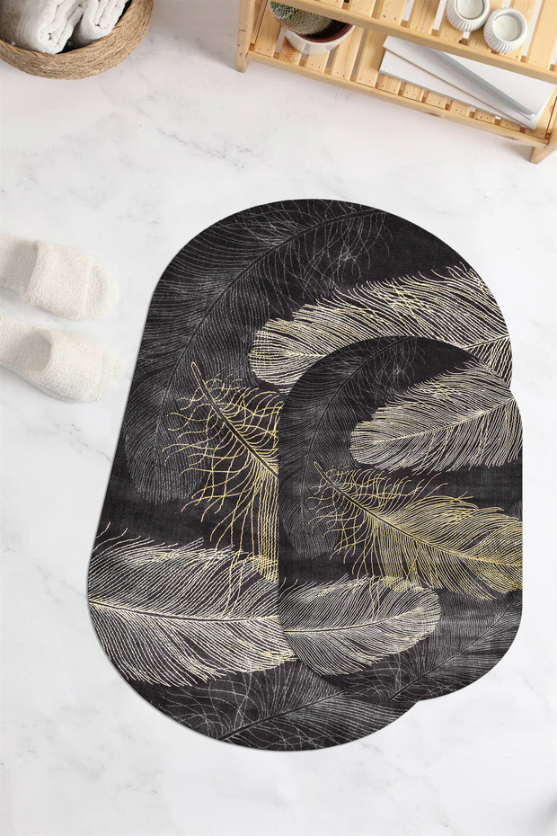 Digital Printed Non-Slip Base Washable Oval Bath Mat Set of 2 Toilet Seat Covers