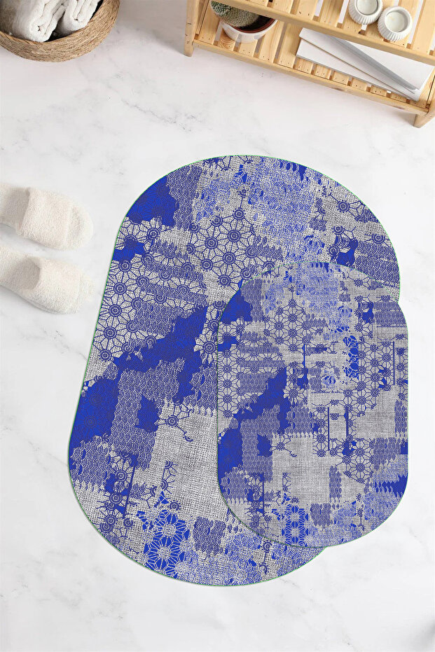 Digital Printed Non-Slip Base Washable Oval Bath Mat Set of 2 Toilet Seat Covers
