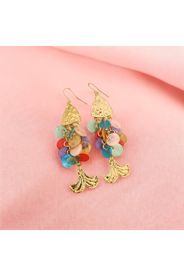 Stylish Enamel Sequin Colorful Dangle Fish Pattern Summer Trend Steel Earrings