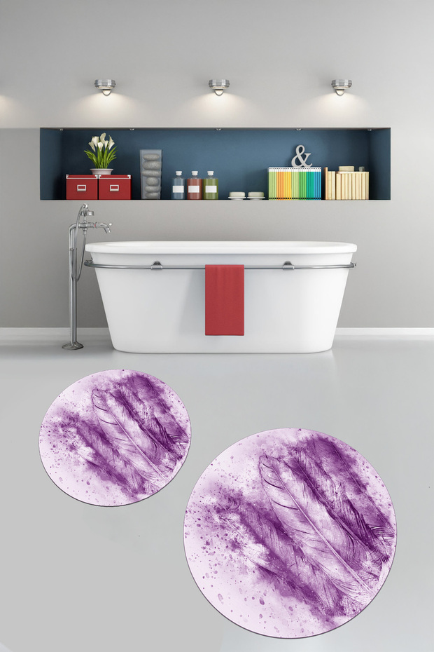 3D Printed Non-Slip Base Washable Round Bath Mat Set of 2 Toilet Seat Covers
