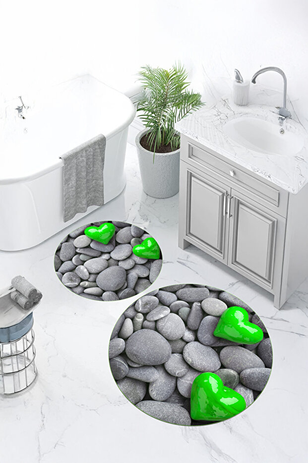 3D Printed Non-Slip Base Washable Round Bath Mat Set of 2 Toilet Seat Covers