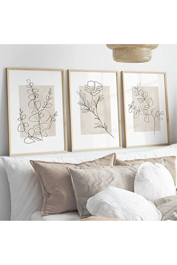 Uv Print with Natural Wood Frame Set of 3 Abstract Floral Pattern Paintings – Modern & Stylish Wall Decor