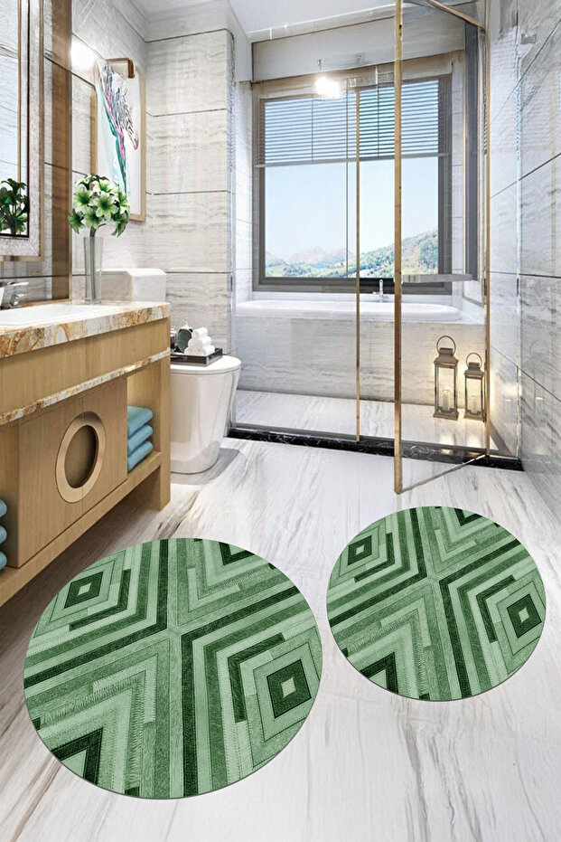 Printed Non-Slip Base Washable Round Bath Mat Set of 2 Toilet Seat Covers