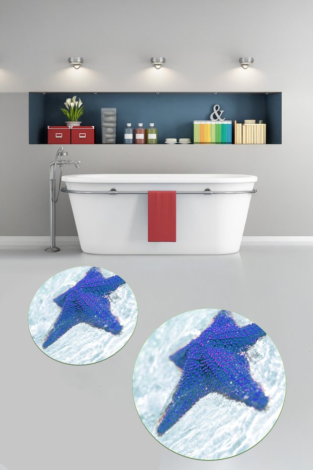 3D Printed Non-Slip Base Washable Round Bath Mat Set of 2 Toilet Seat Covers