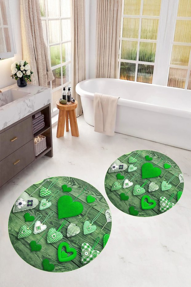 Digital Printed 3D Washable Round Bath Mat Set of 2 Toilet Seat Covers