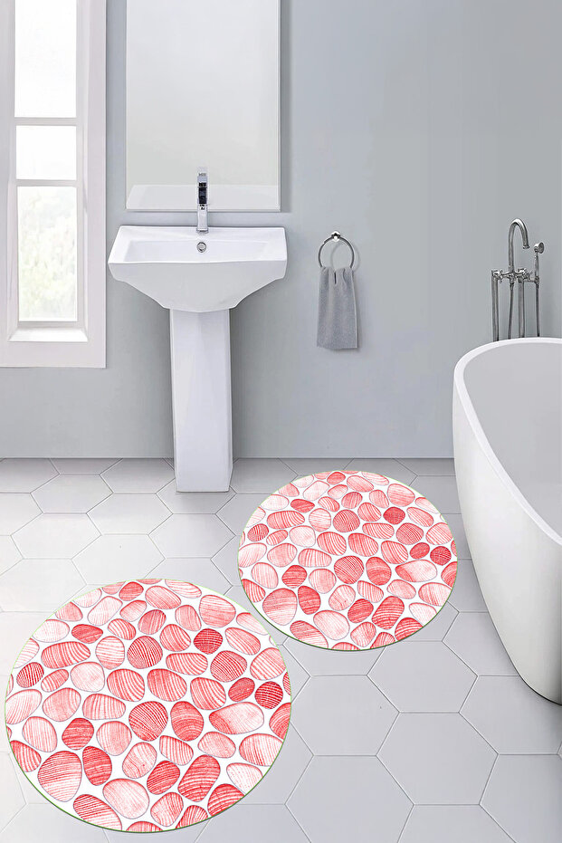 Digital Printed 3D Washable Round Bath Mat Set of 2 Toilet Seat Covers