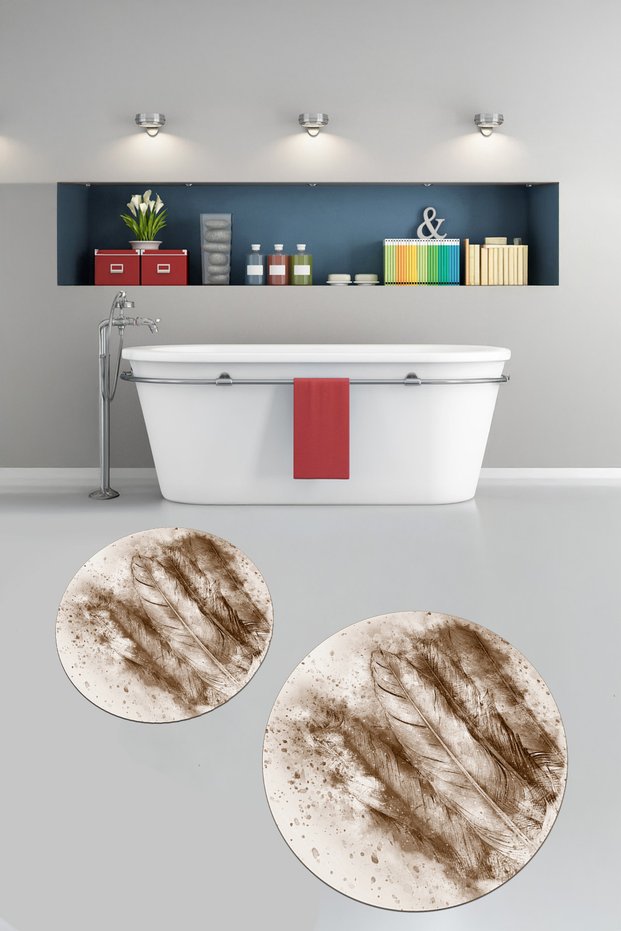3D Printed Non-Slip Base Washable Round Bath Mat Set of 2 Toilet Seat Covers