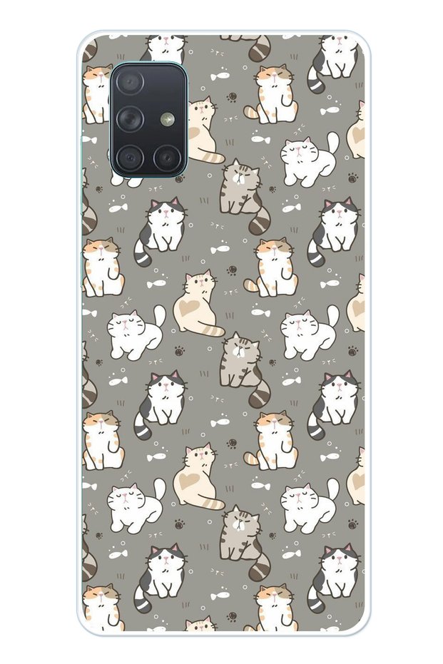 Samsung Galaxy A71 Compatible Tiny Cute Cats Transparent Silicone Case