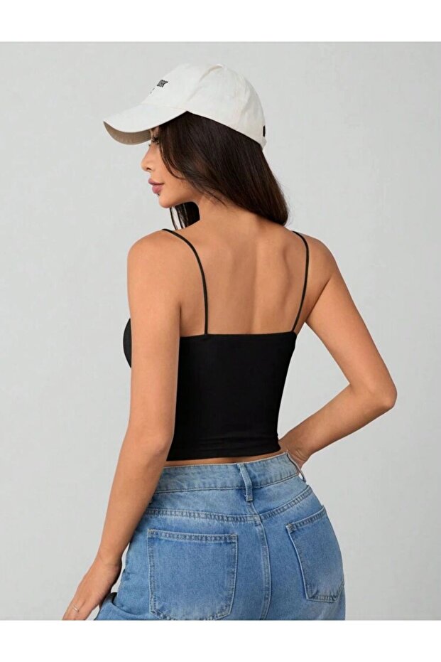 Kadın İp Askılı Örme Body Bluz - 3