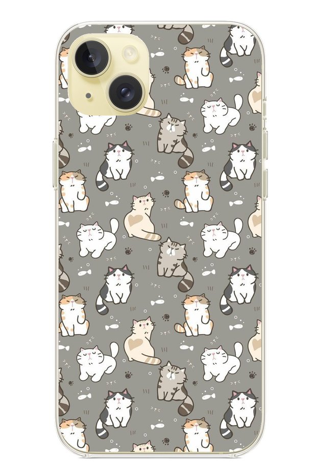 iPhone 15 Plus Compatible Tiny Cute Cats Transparent Silicone Case