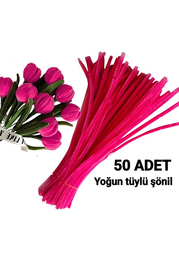 50 pieces of fuchsia chenille, suitable for flower making, feathered wire, 30 cm 6mm blm