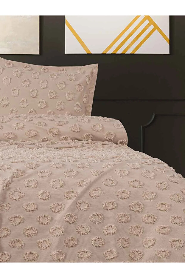 Premium Ponponlu Lüks Pike Seti - Yatak Örtüsü Çift Kişilik Bohem Circle - 3