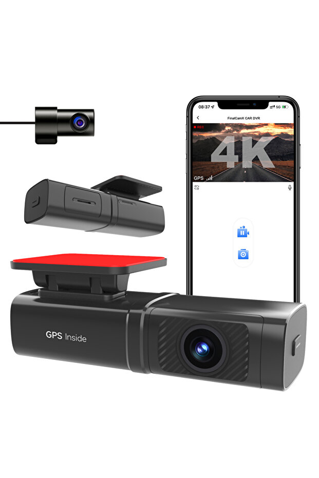 داش كام 4K من مع كامرتين امامية وخلفية ورؤية ليلية محسنة + واي فاي + GPS + بدون شاشة
