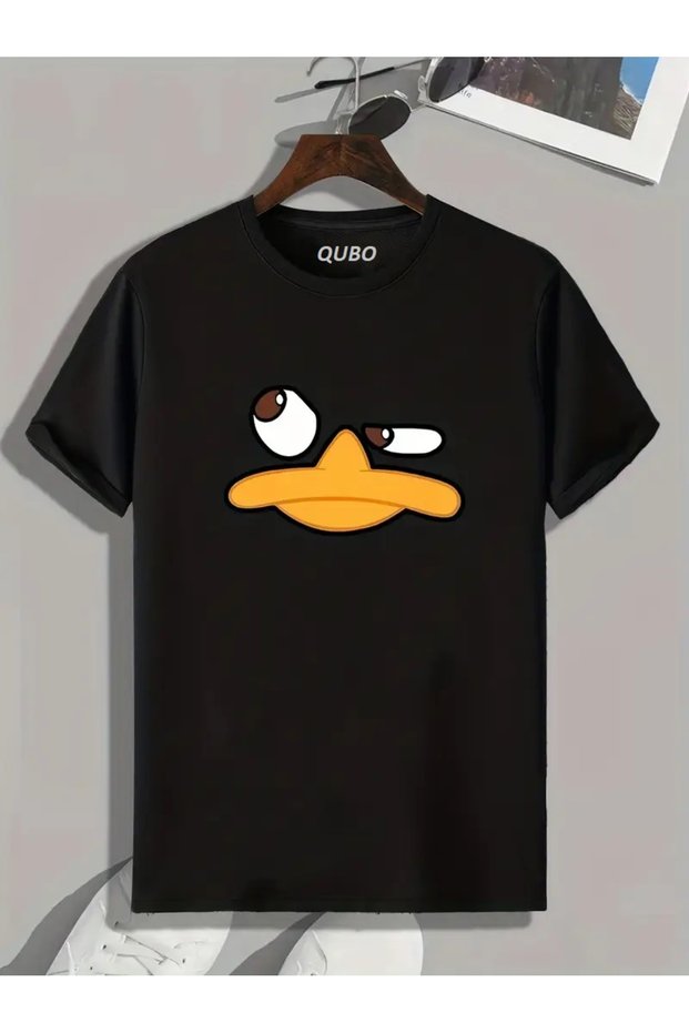 qubo Unisex Oversized Printed Cotton Crew Neck Short Sleeve BLACK T-shirt