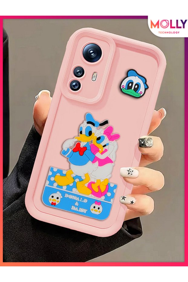 Sand Pink Edges Thick 3D Embossed Donald Daisy Silicone Case for Xiaomi Redmi Note 12S