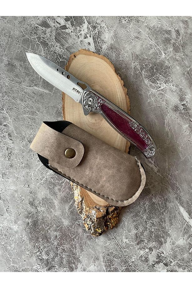 Atak Bushcraft Kamp Çakısı – Mürdüm Kabze, Kemere Klipsli, 20,5 cm - 2