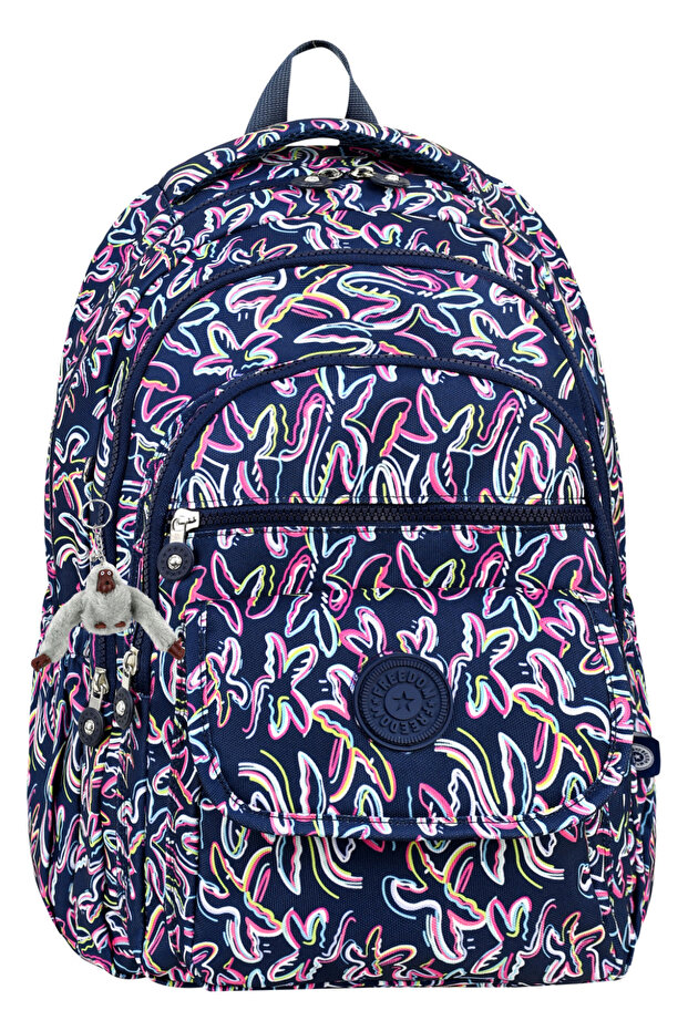 Luxury Patterned Medium Size Backpack with Monkey Keychain Gift - 2