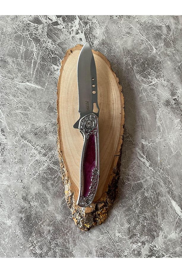 Atak Bushcraft Kamp Çakısı – Mürdüm Kabze, Kemere Klipsli, 20,5 cm - 1
