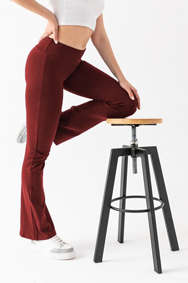 Women's Burgundy Brand Equivalent Combed Cotton Knitted Flexible Lycra Spanish Leggings