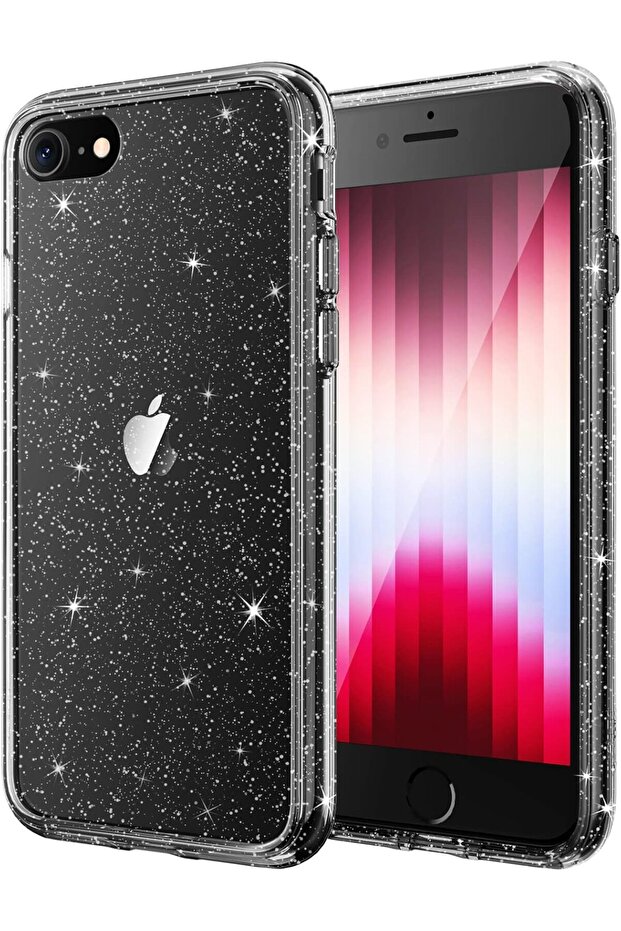 iPhone 7 / 8 / SE Modelleriyle Uyumlu Parlak Simli Transparan Silikon Kılıf - 1