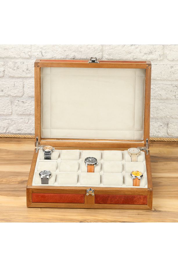 15'li Ahşap Saat Kutusu Çoklu Saat Kutusu Saat Koleksiyon Kutusu Saat Organizeri Watch Case - 3