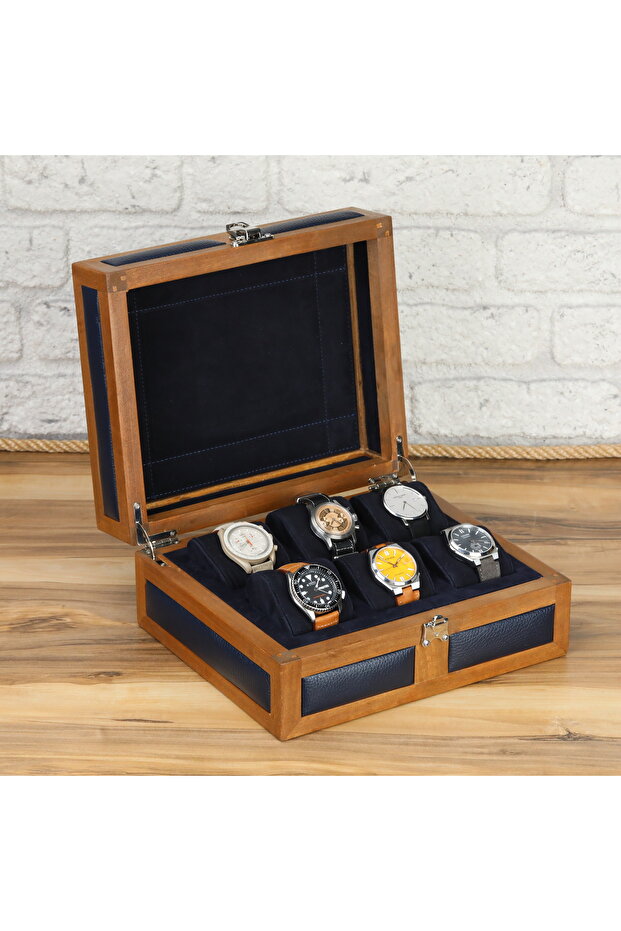 6'lı Ahşap Saat Kutusu Çoklu Saat Kutusu Saat Koleksiyon Kutusu Watch Box Case - 6
