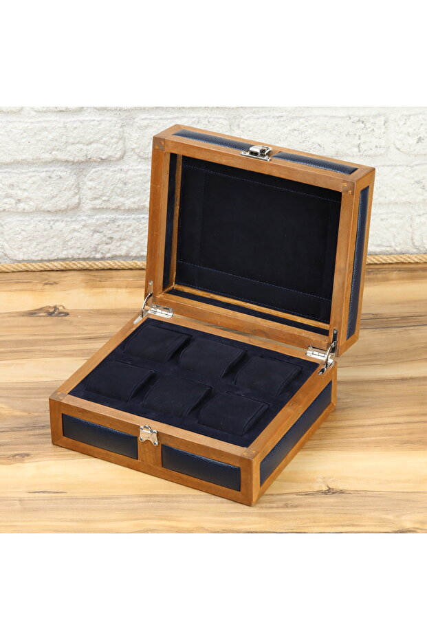 6'lı Ahşap Saat Kutusu Çoklu Saat Kutusu Saat Koleksiyon Kutusu Watch Box Case - 3