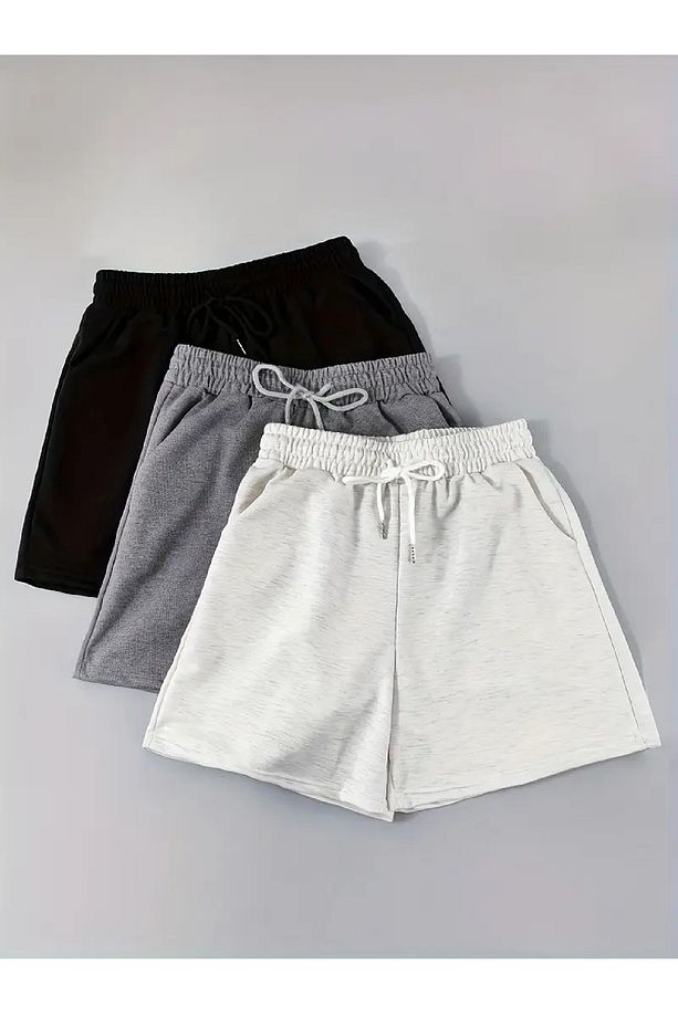 3'lü Set Rahat Kalıp Unisex Penye Spor Şort - 1