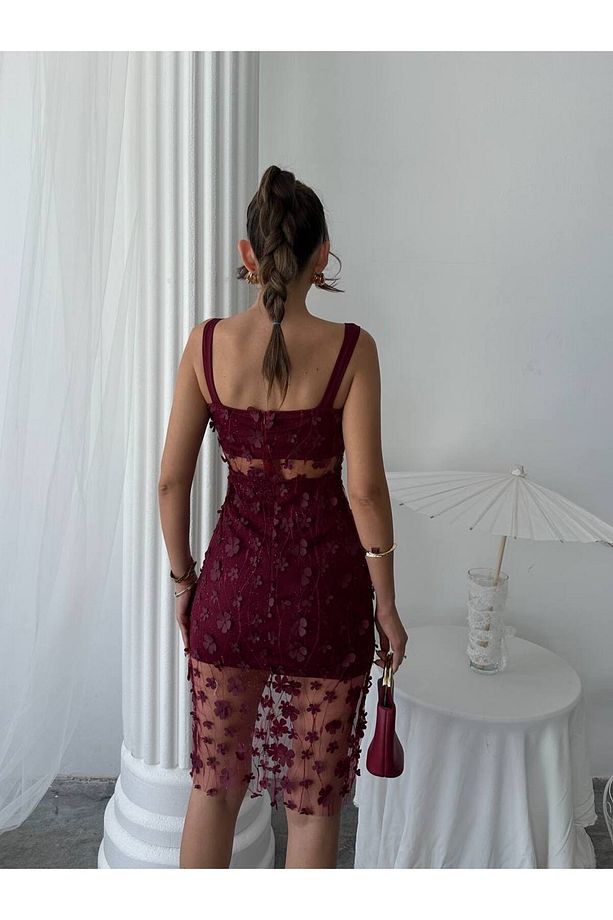 Çiçek Tül Tasarım Lara Mini Elbise - 6