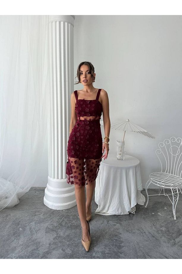 Çiçek Tül Tasarım Lara Mini Elbise - 1