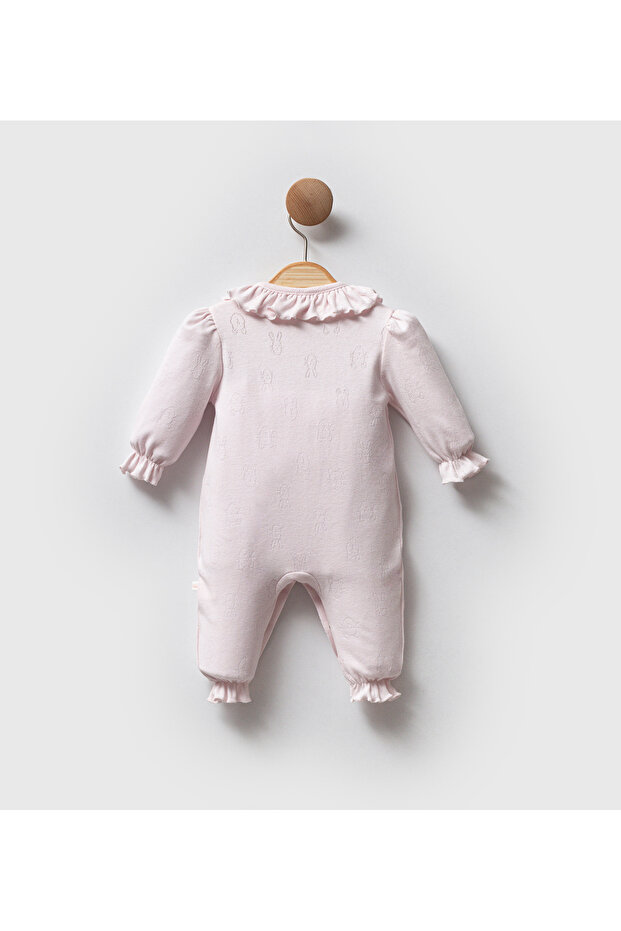 Jacquard Fabric Jumpsuit with Ruffle Collar and Pattern Without Booties - 3