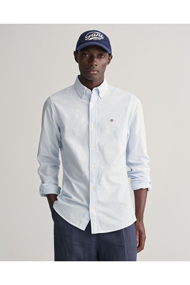 Slim Fit Banker Stripe CLASSIC SHORT SLEEVE Oxford Shirt