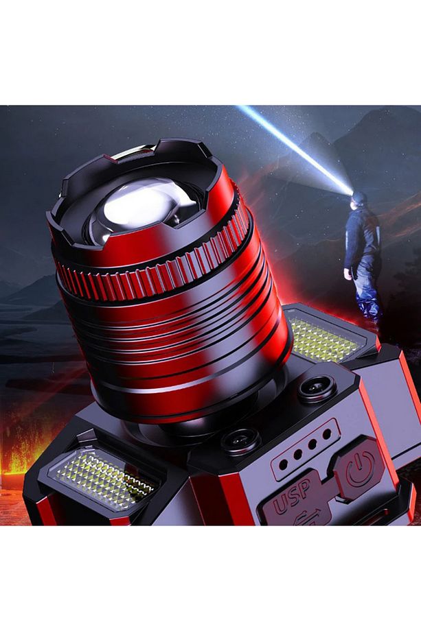 Zoom Sensörlü LED Kafa Feneri | USB-C Şarjlı, Yakınlaştırmalı, Dijital Göstergeli 4 adet - 5
