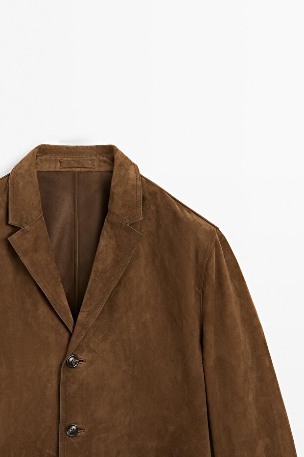 Dikişli süet deri blazer - 6